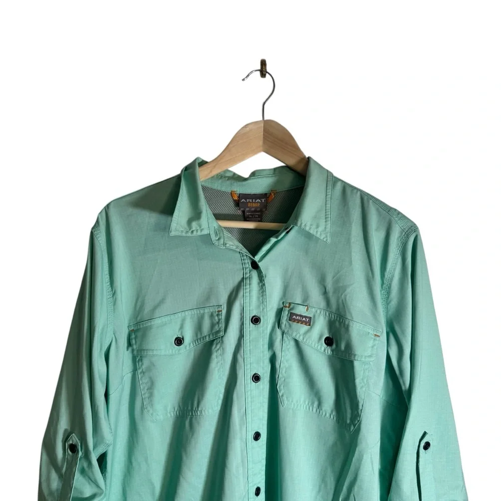 Ariat Women's Rebar Made Tough Venttek Workwear Button Down Shirt Teal Size XL - Picture 5 of 7